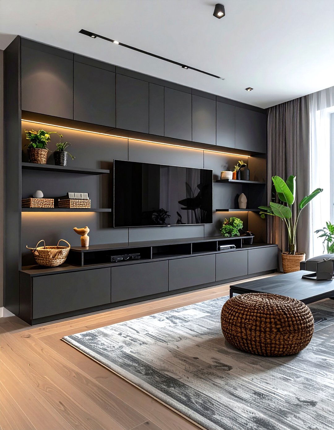 Dark Grey Media Console - 30 gray bedroom furniture ideas