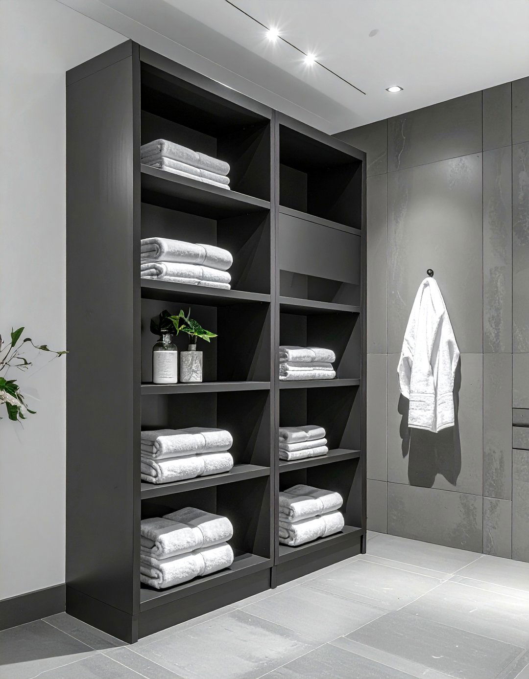 Dark Grey Tall Storage Unit - 30 grey bathroom furniture ideas