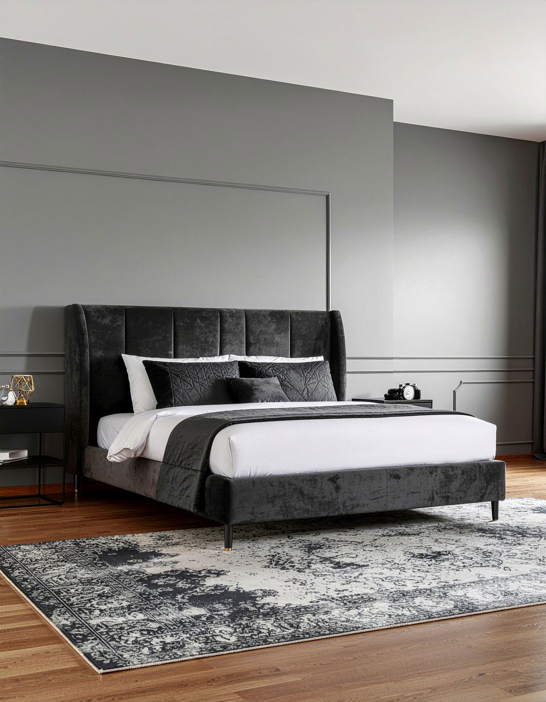 Dark Grey Velvet Headboard - 30 bedroom velvet headboards
