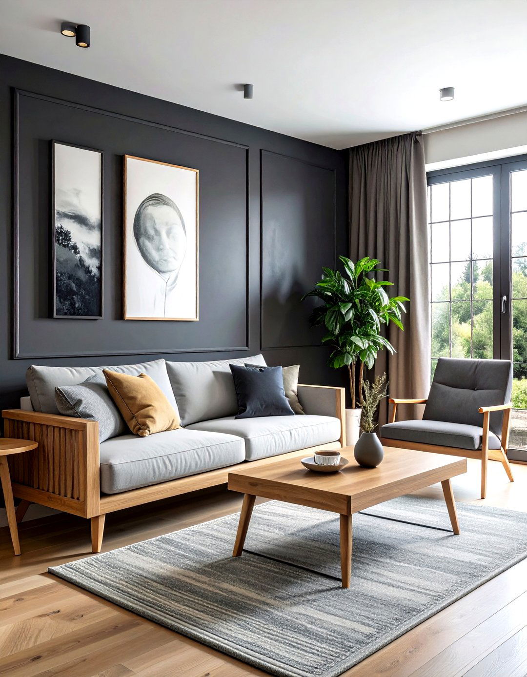 Dark Grey Wall - 30 scandinavian grey living room ideas