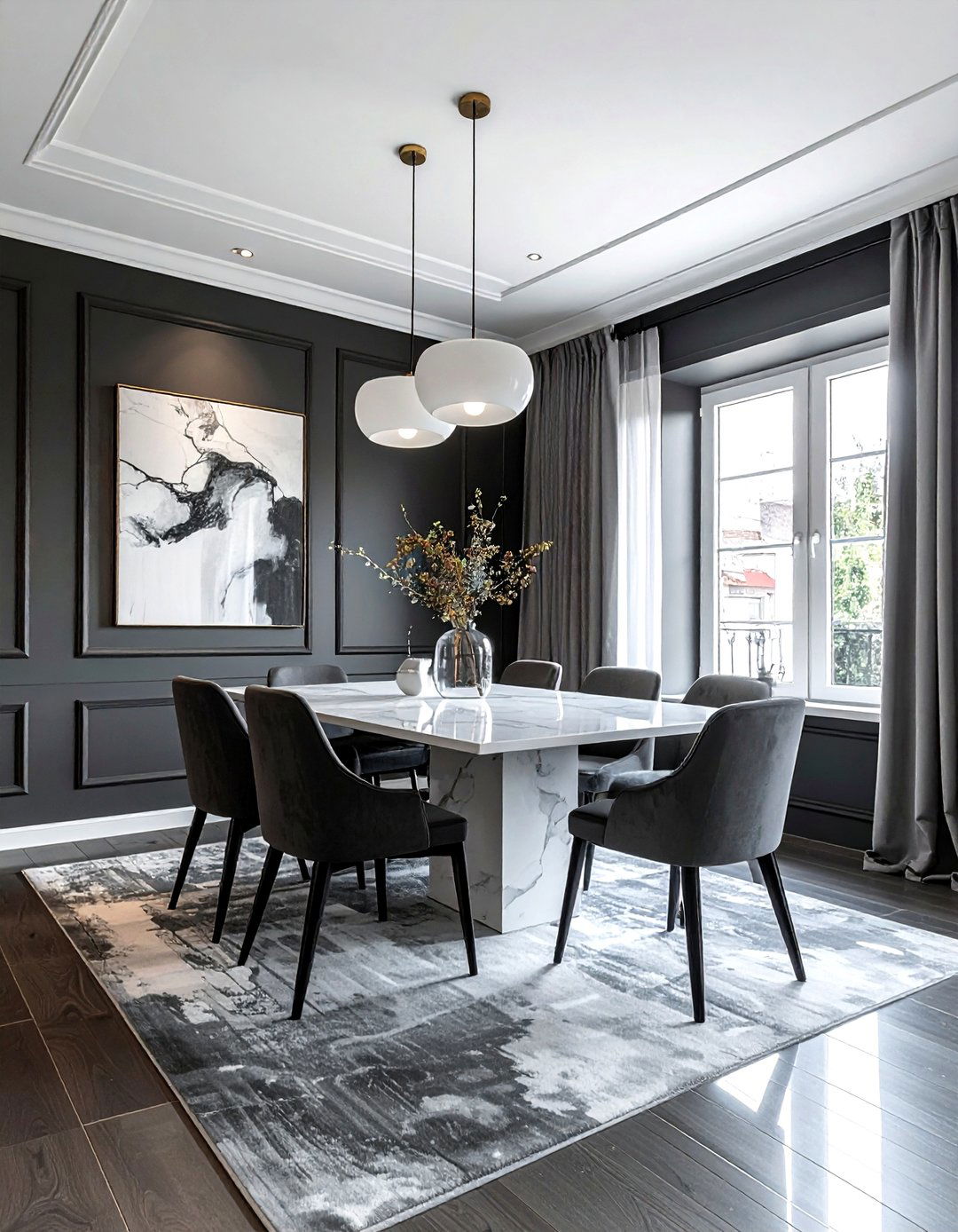 Dark Grey and White Dining Room - 30 grey and white dining room ideas