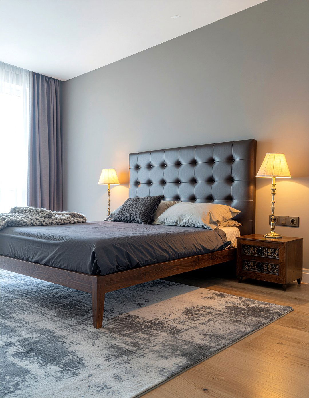 Dark Leather Headboard - 30 dark bedroom ideas
