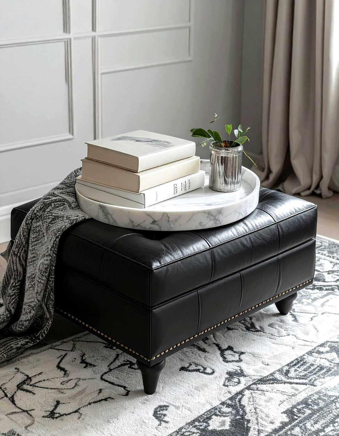 Dark Leather Ottoman Decor - 30 ottoman styling ideas