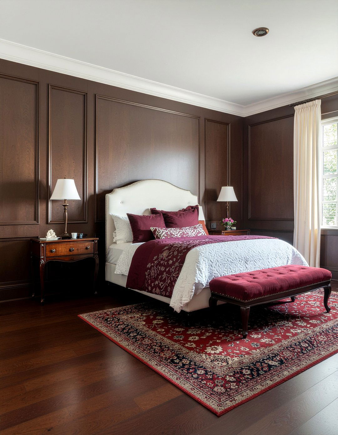 Dark Mahogany Wood Wall - 30 bedroom wood wall ideas
