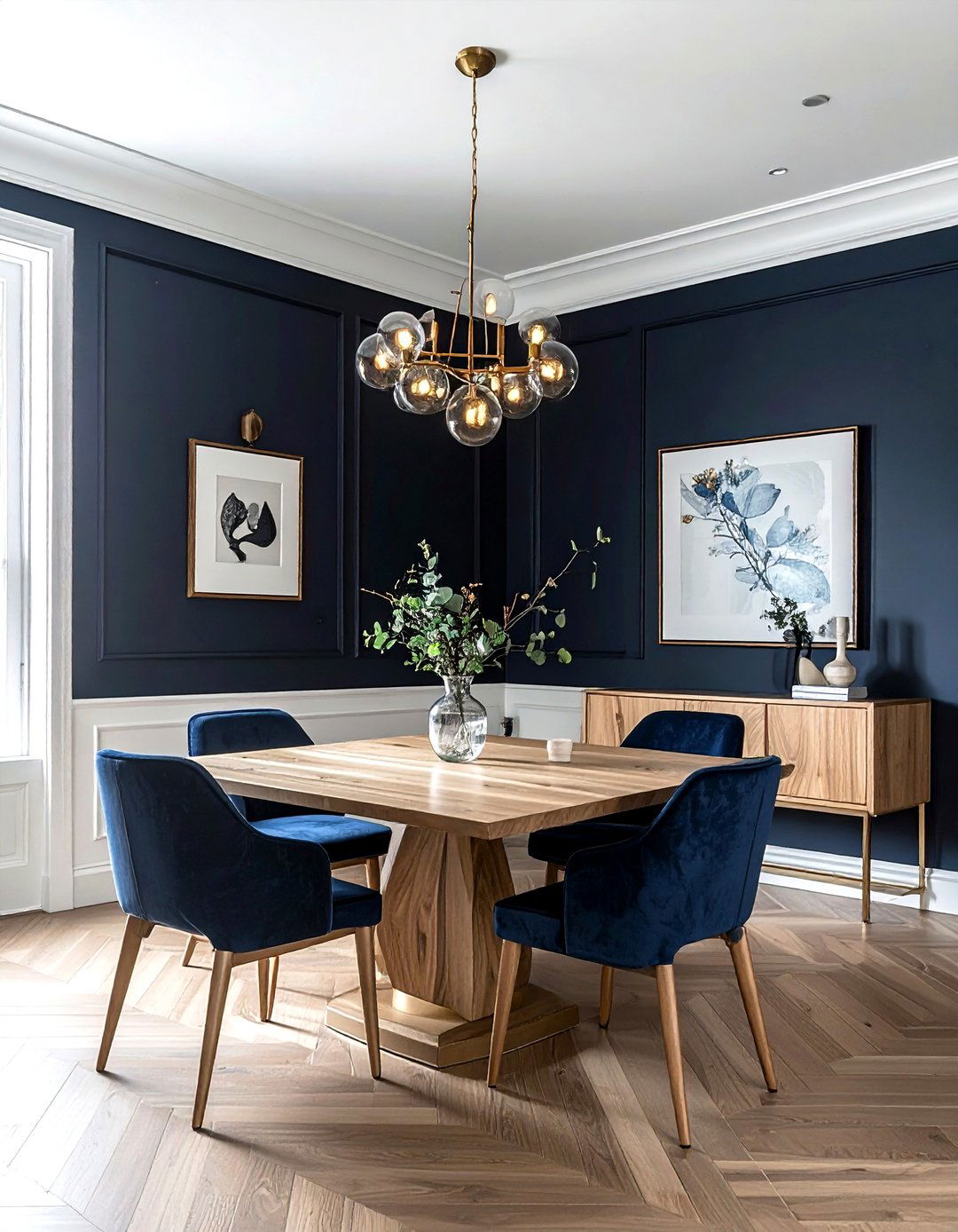 Dark Navy Accent Wall - 30 modern traditional dining room ideas