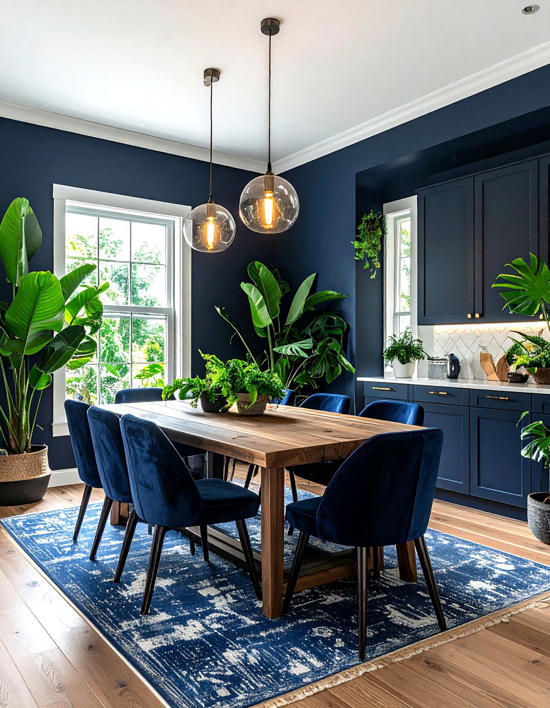 Dark Navy Dining Room Green Plants - 30 dark navy dining room ideas