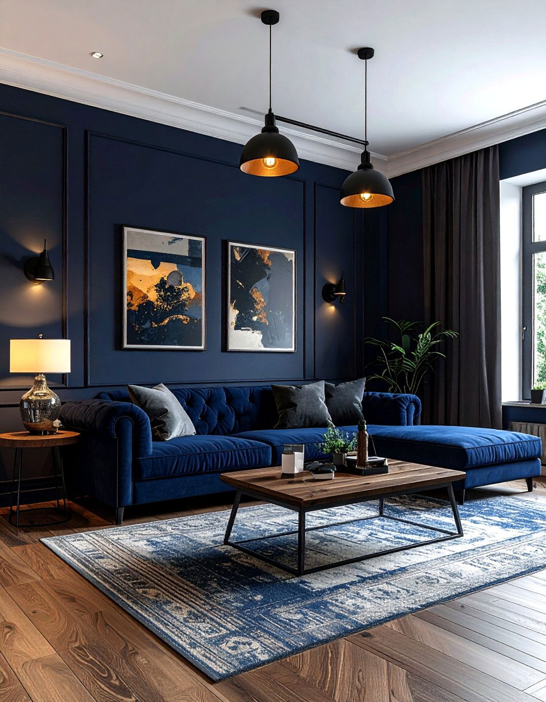 Dark Navy Industrial Living Room - 30 industrial navy living room ideas