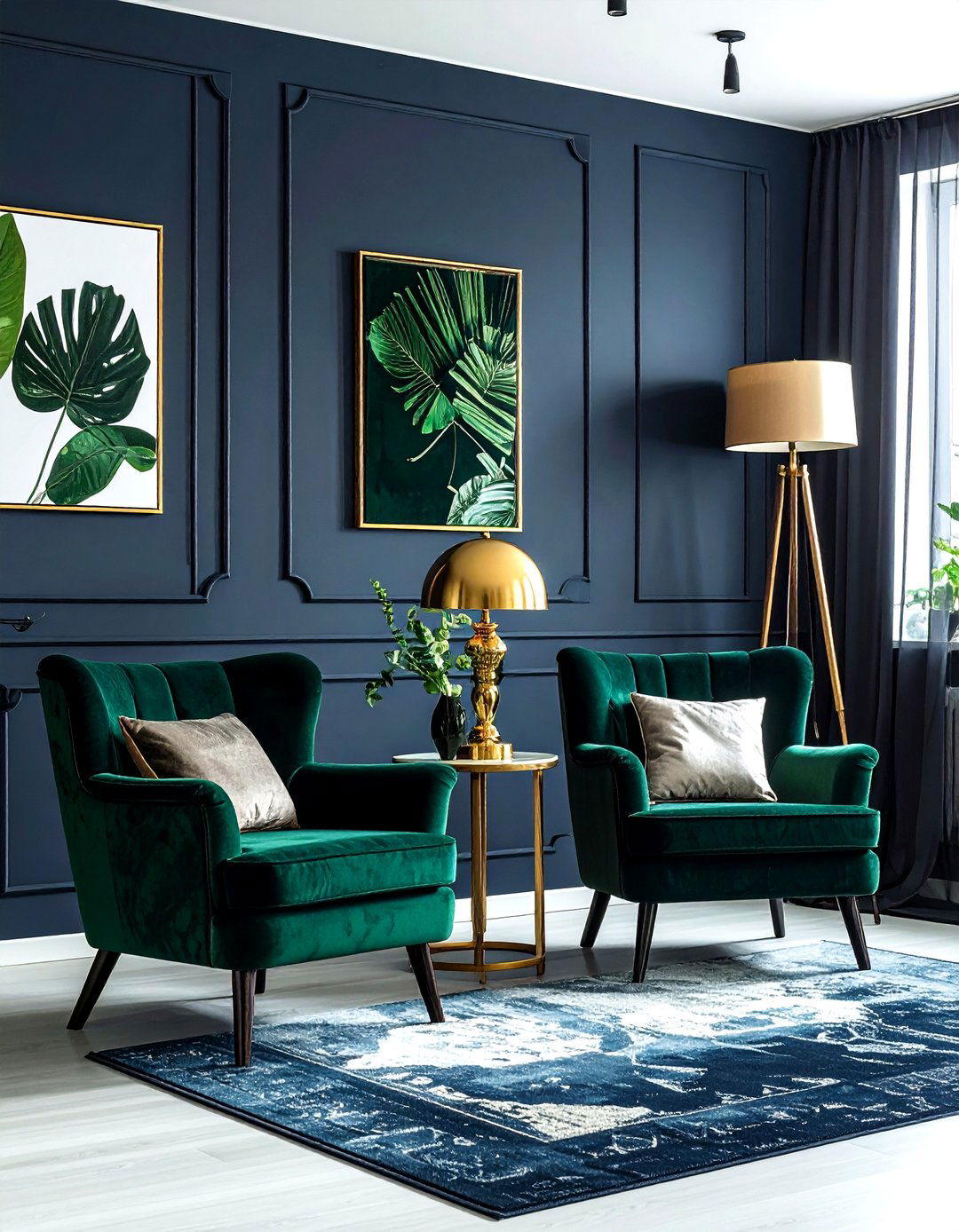 Dark Navy Living Room With Emerald Green - 30 dark navy living room ideas