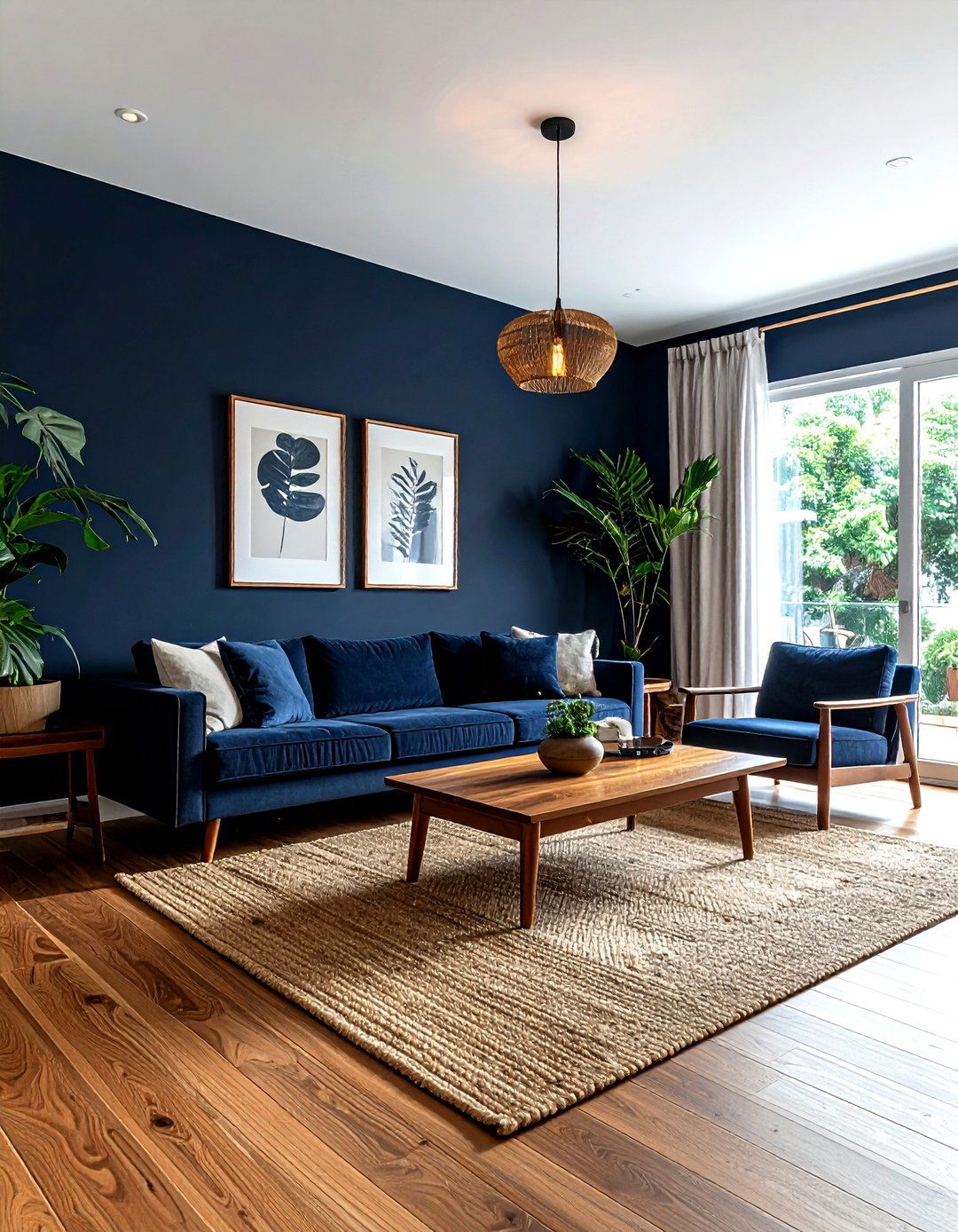 Dark Navy Living Room With Wood Floors - 30 dark navy living room ideas
