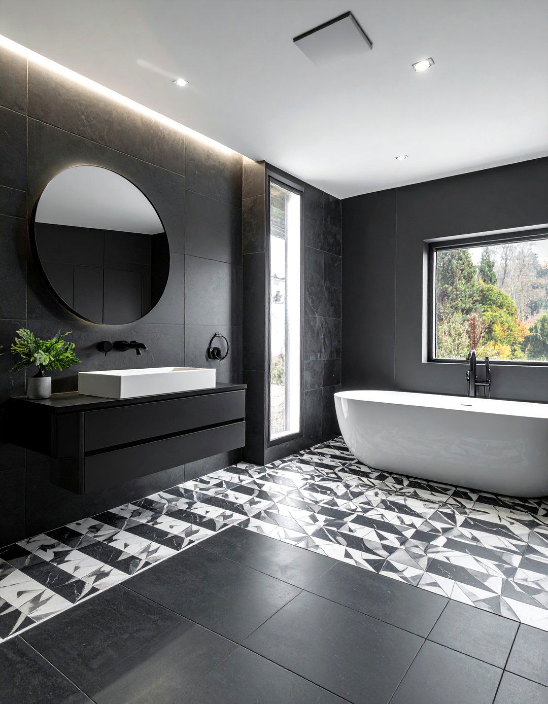 Dark Patterned Tile Bathroom - 30 dark bathroom ideas