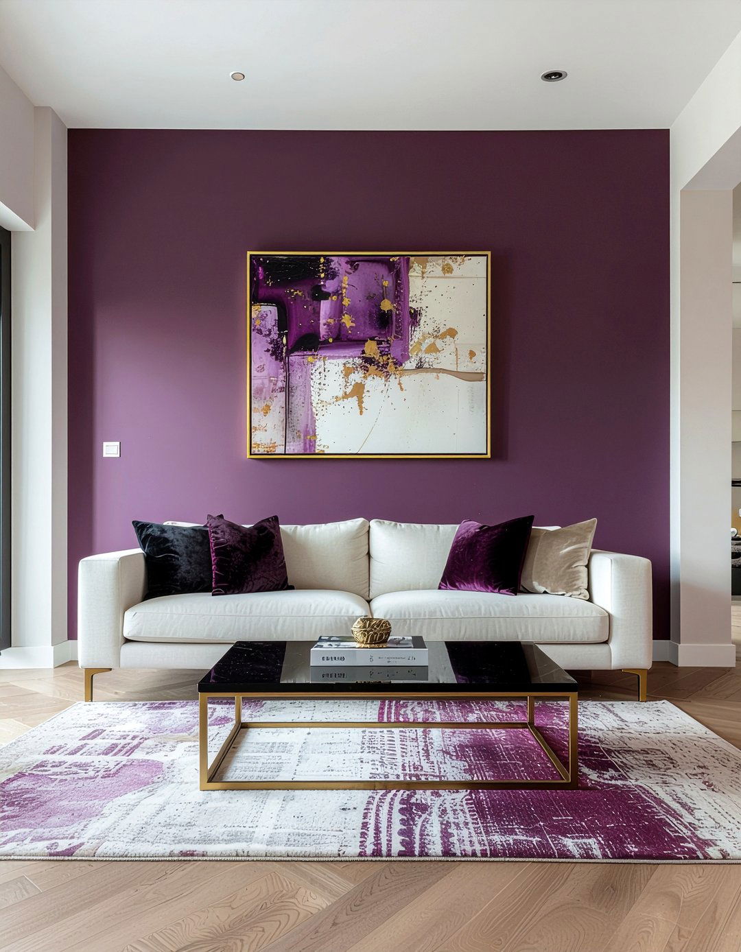 Dark Plum Accent Wall - 30 plum living room ideas