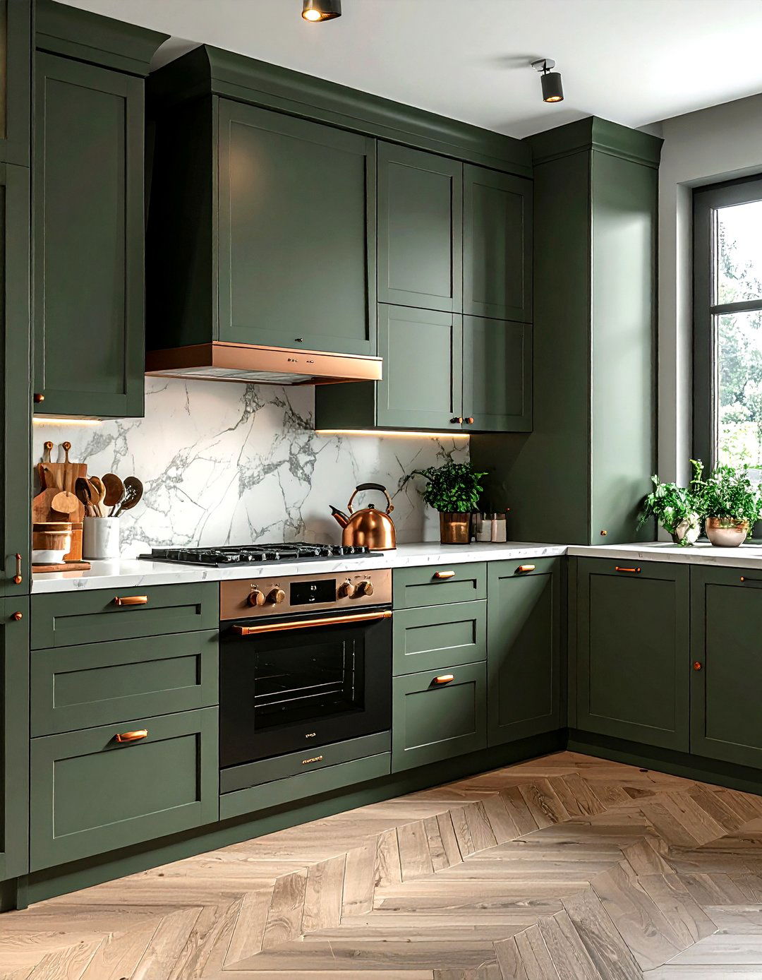 Dark Sage Green Cabinets Copper Accents - 30 sage kitchen ideas