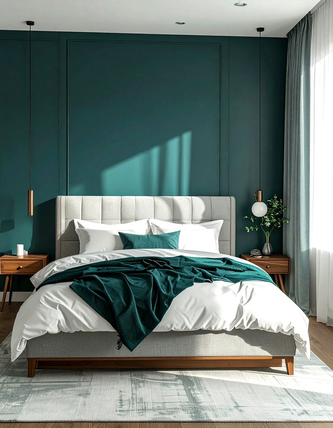 Dark Teal Accent Wall - 30 modern teal bedroom ideas