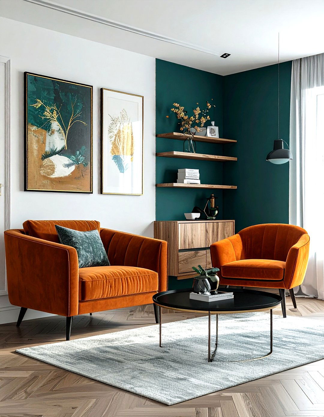 Dark Teal Accent Wall - 30 modern teal living room ideas