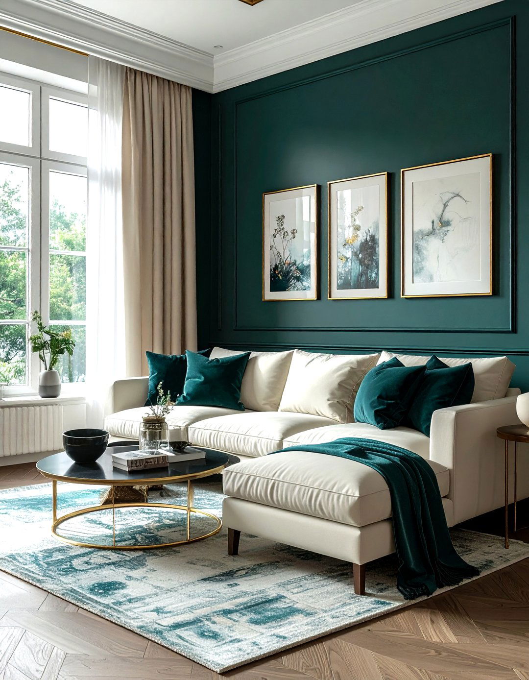 Dark Teal Accent Wall - 30 contemporary teal living room ideas