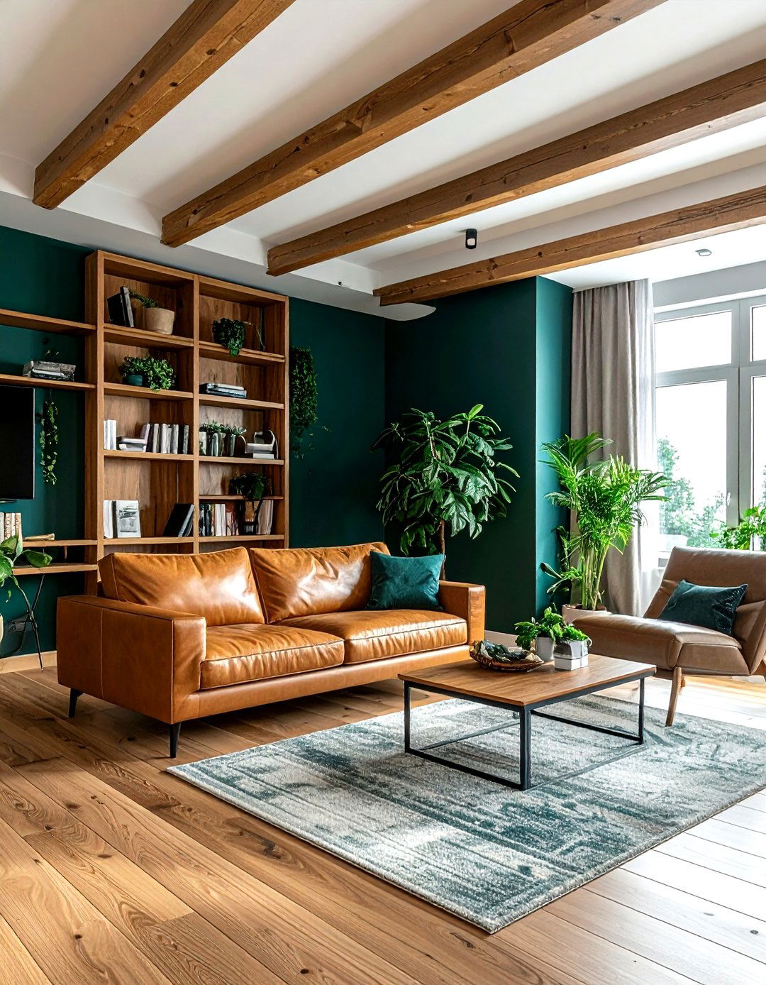 Dark Teal And Wood - 30 modern teal living room ideas