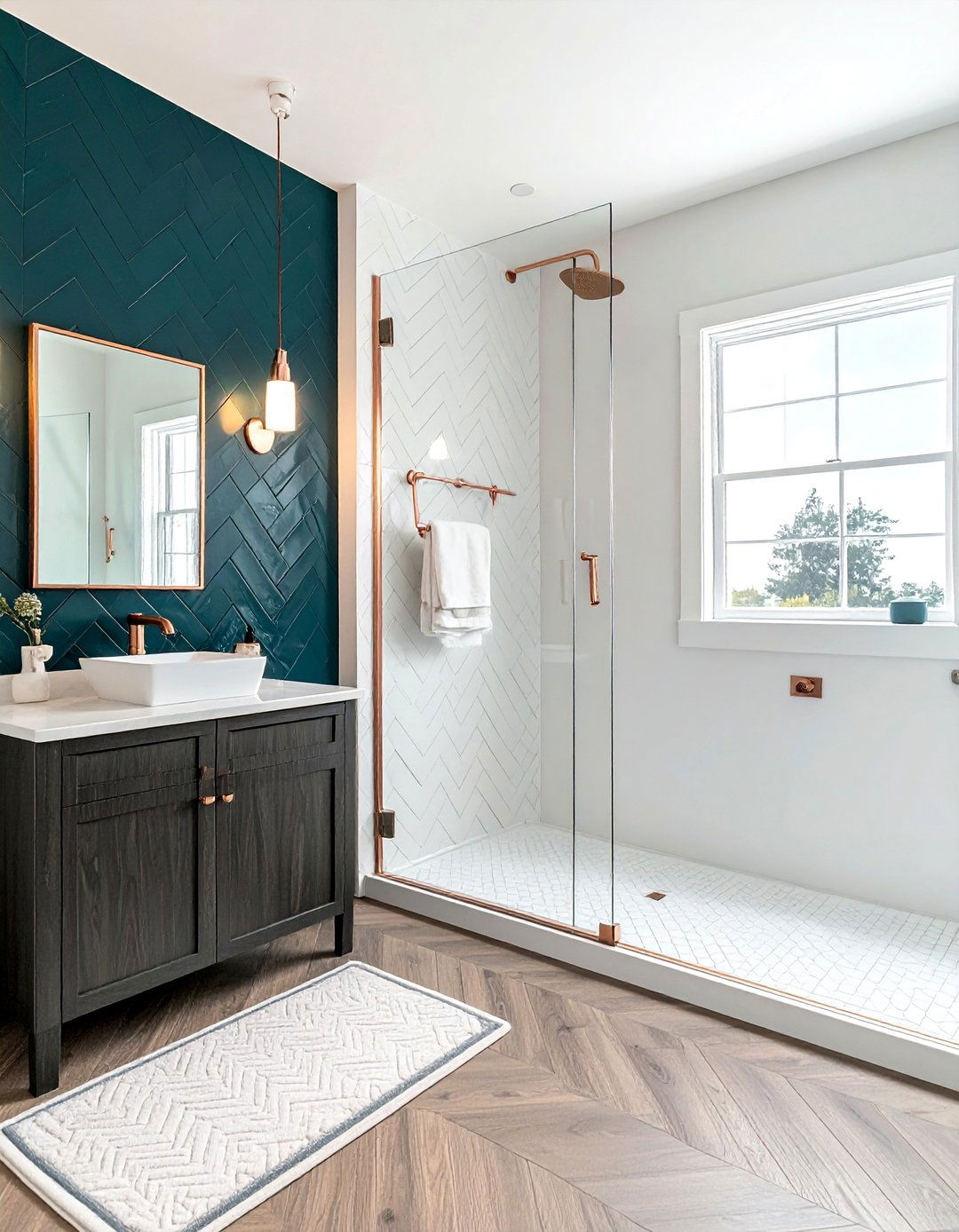 Dark Teal Chevron Tile - 30 chevron tile bathroom ideas