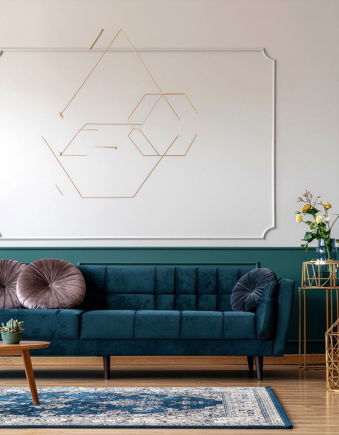 Dark Teal Geometric Wallpaper - 30 living room geometric wall designs