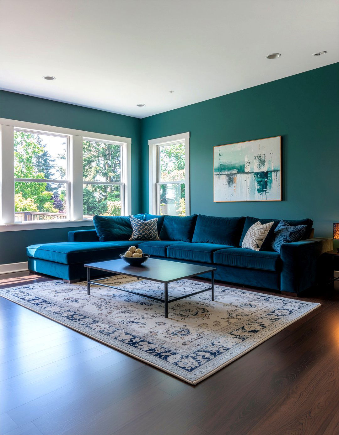 Dark Teal Living Room - 30 bold color living room ideas