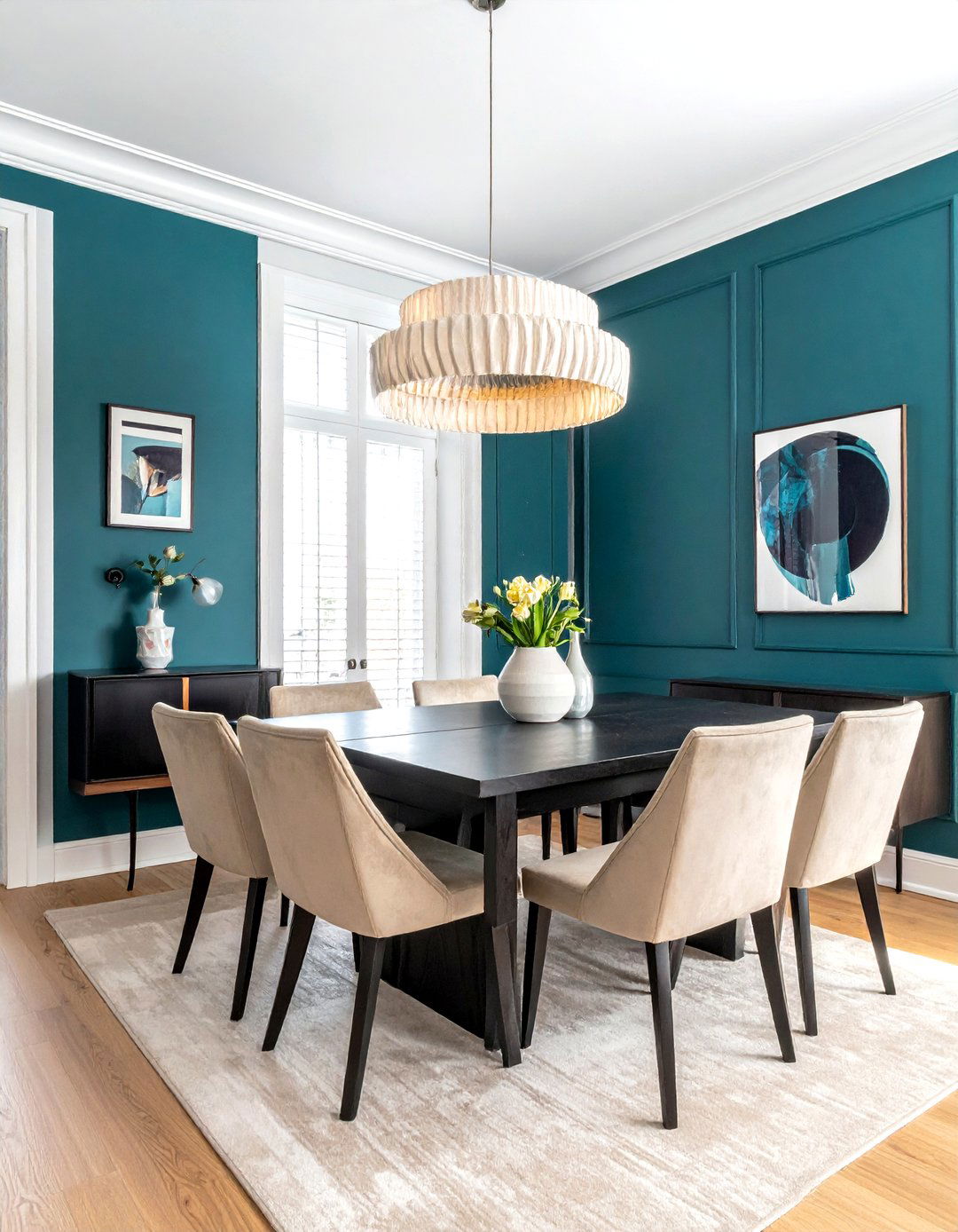 Dark Teal Walls - 30 teal dining room ideas