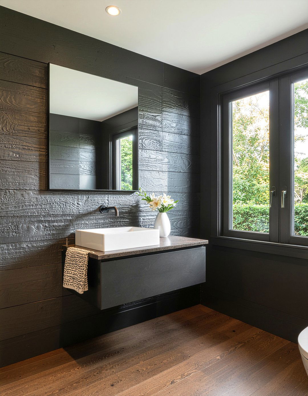Dark Textured Wall Bathroom - 30 moody bathroom ideas