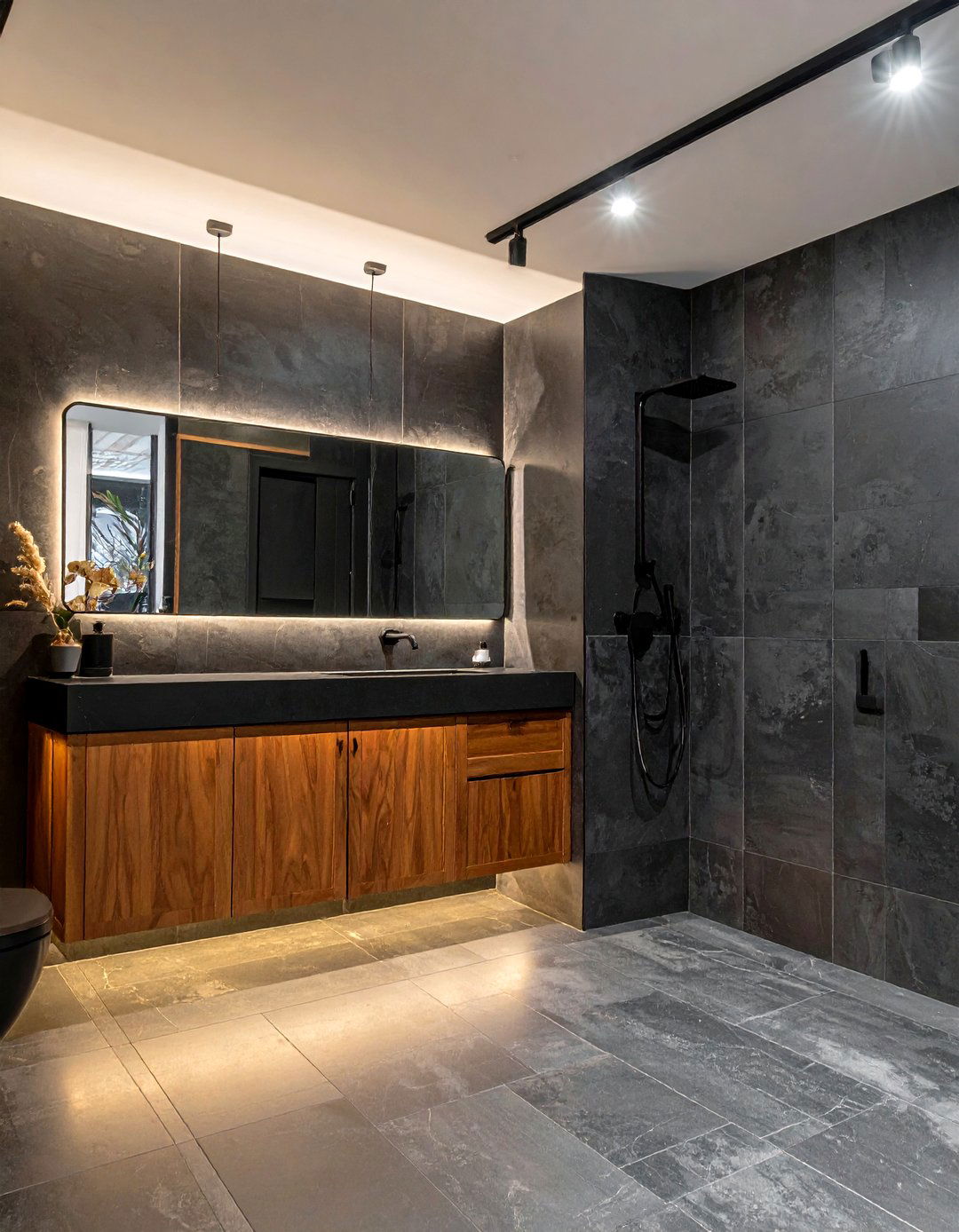 Dark Textured Wall Bathroom - 30 dark bathroom ideas