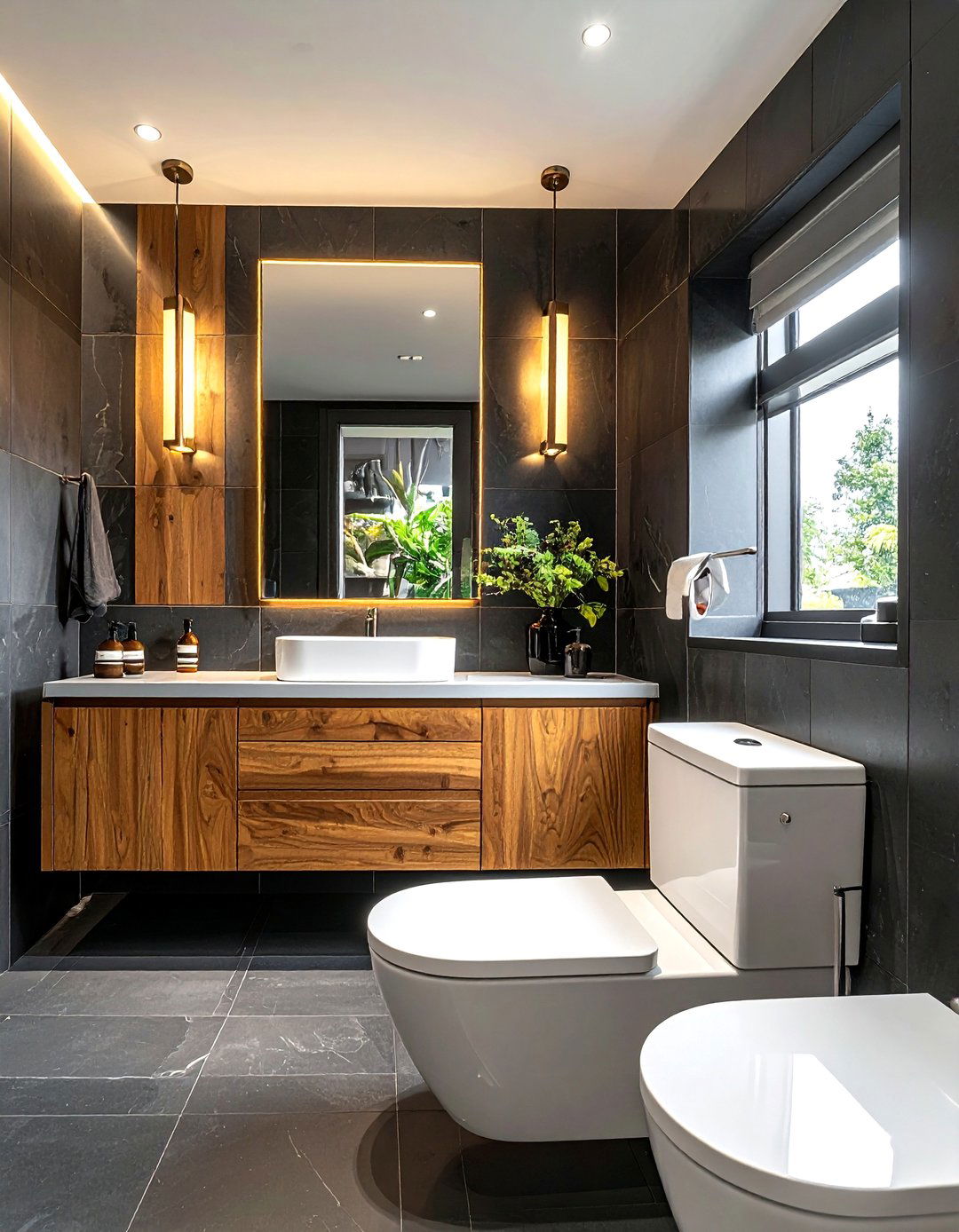 Dark Tile Teak Bathroom - 30 teak bathroom ideas