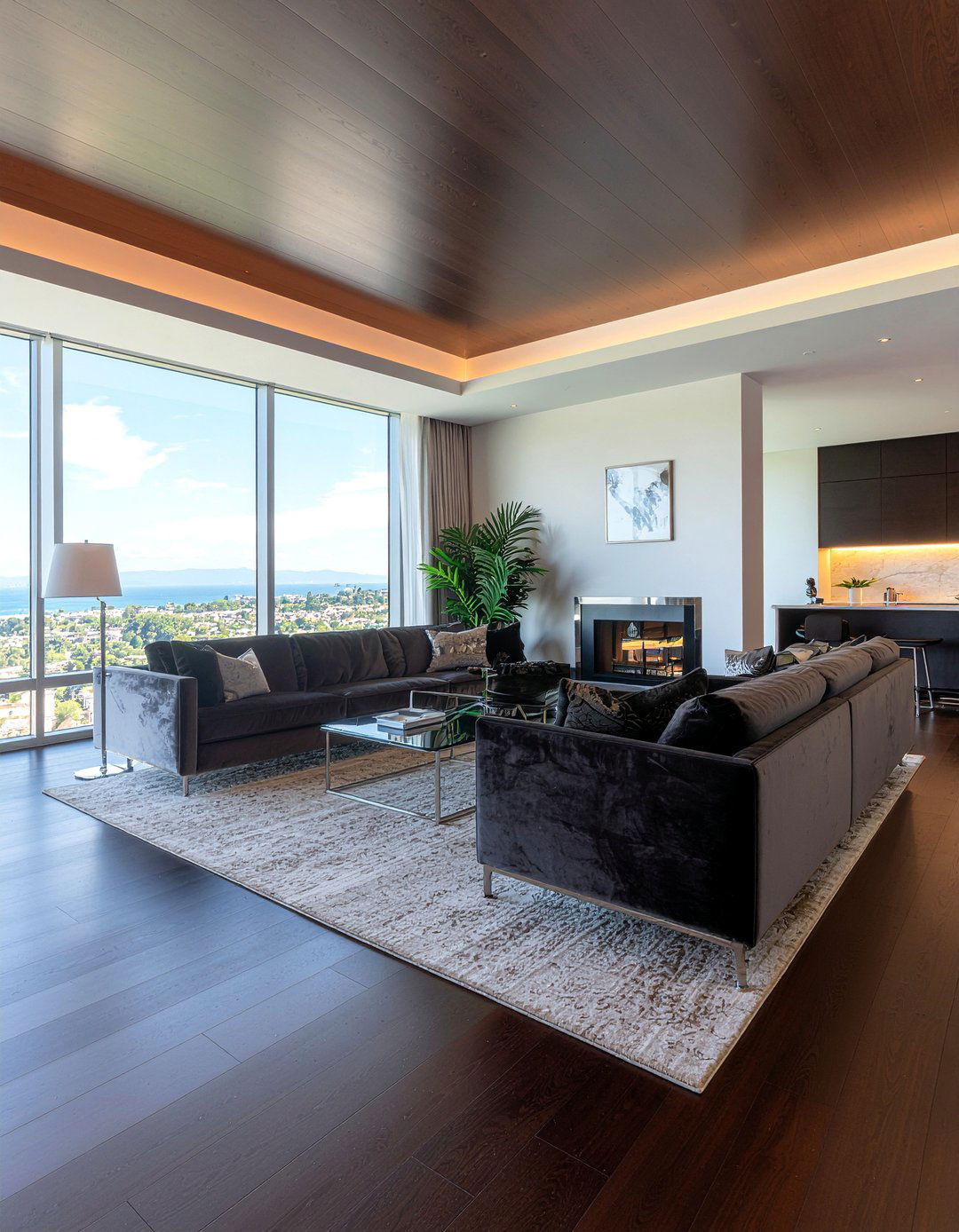 Dark Walnut Ceiling - 30 living room wood plank ceiling ideas