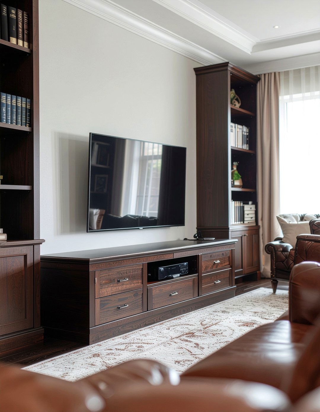 Dark Walnut TV Console - 30 living room entertainment center ideas