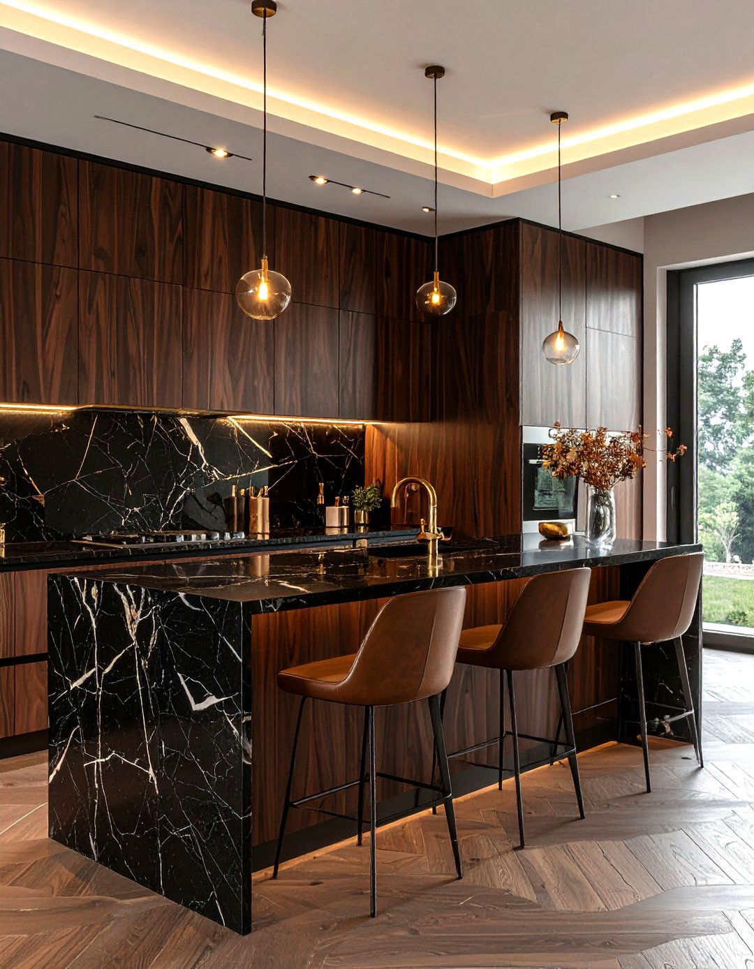 Dark Walnut Wall - 30 kitchen wood wall ideas