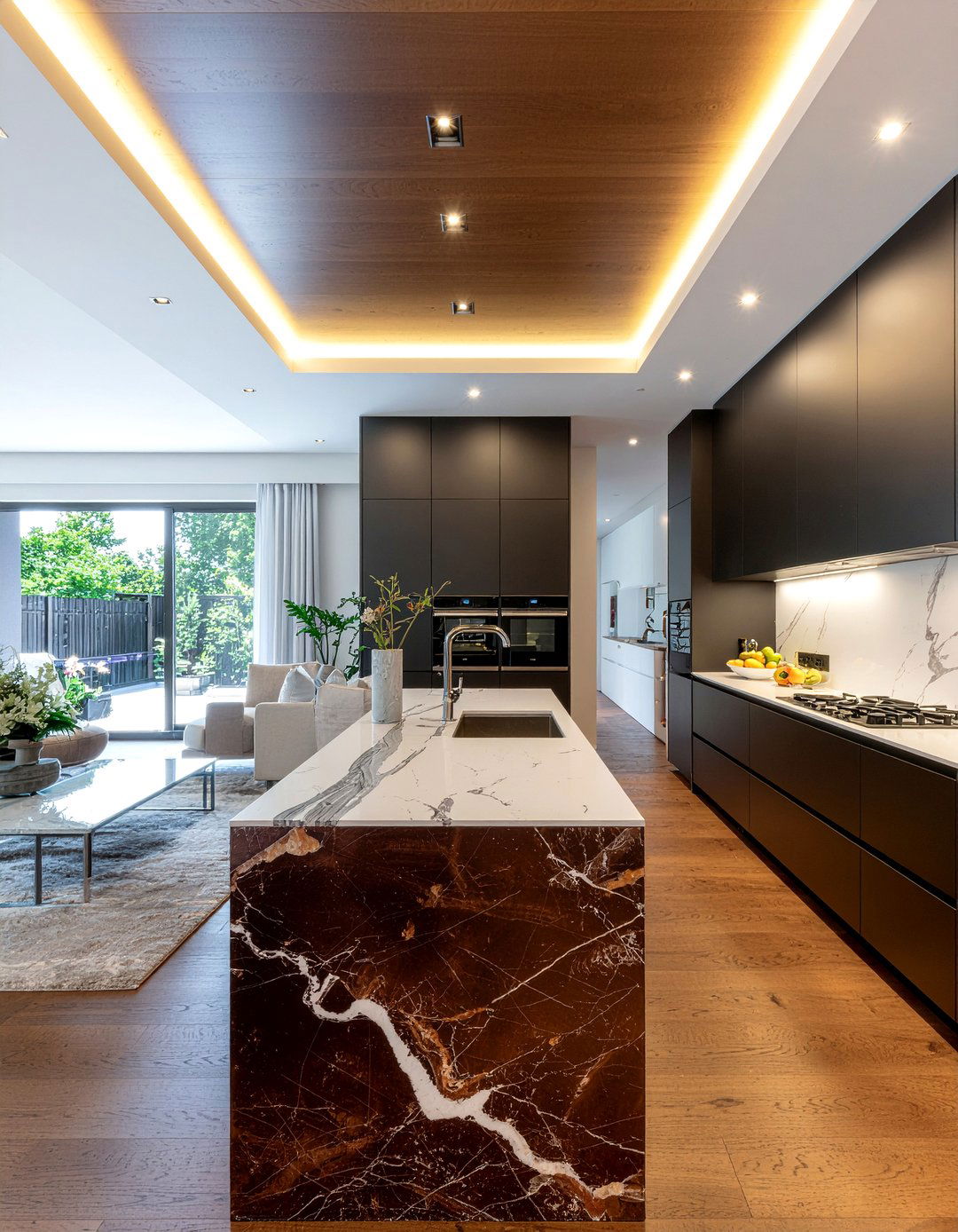 Dark Walnut Wood Ceiling - 30 kitchen wood ceiling ideas