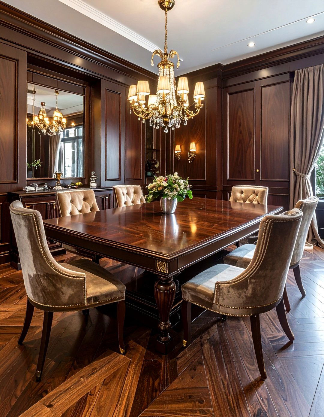 Dark Walnut Wood - 30 dining room flooring ideas