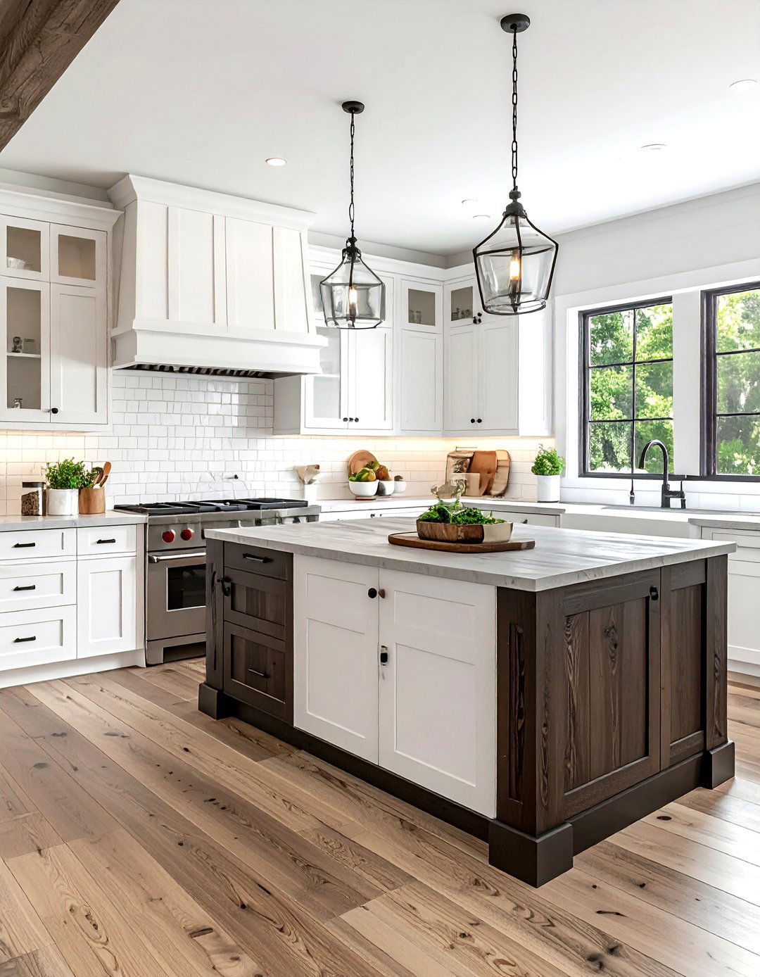 Dark Wood And White Farmhouse Kitchen - 30 two-tone kitchen ideas