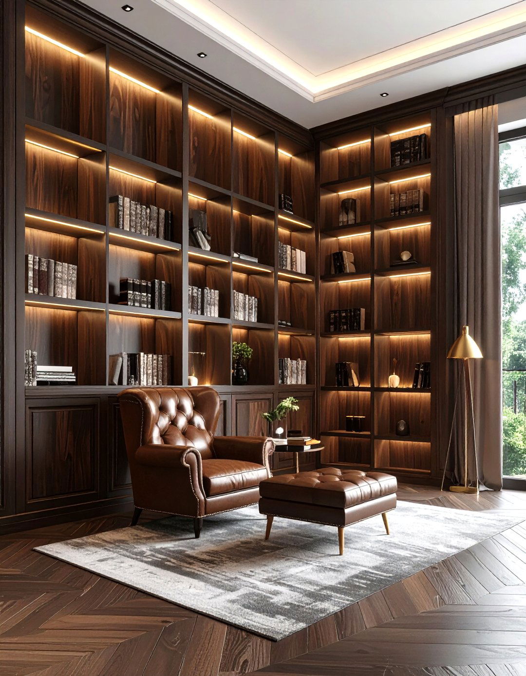 Dark Wood Bookshelf - 30 living room luxury furniture ideas