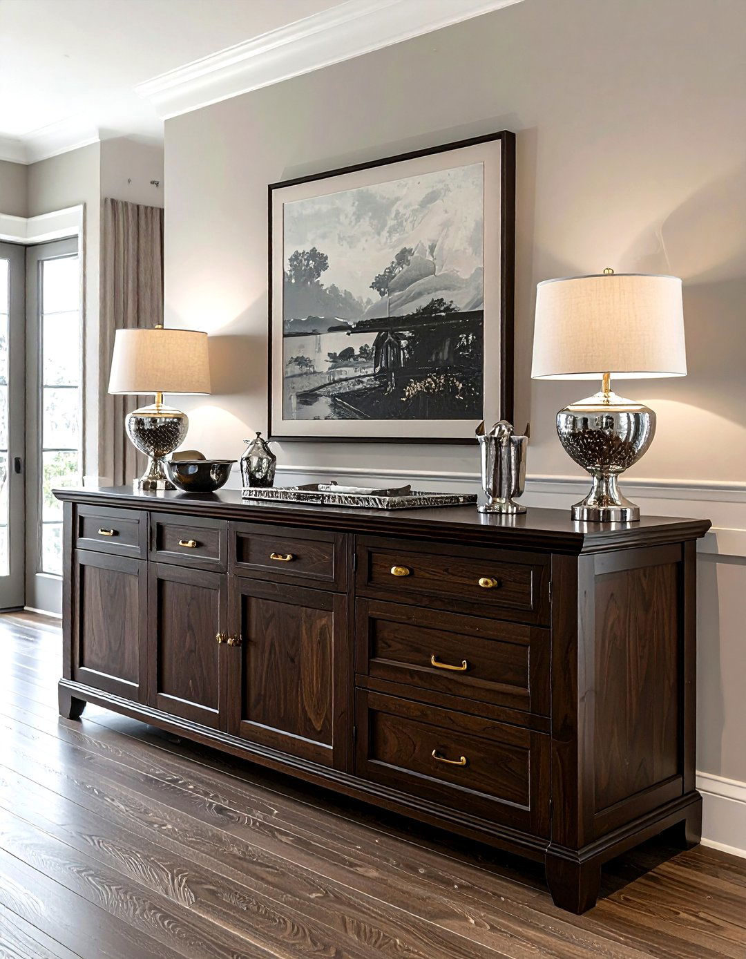 Dark Wood Buffet - 30 dining room cabinet storage ideas