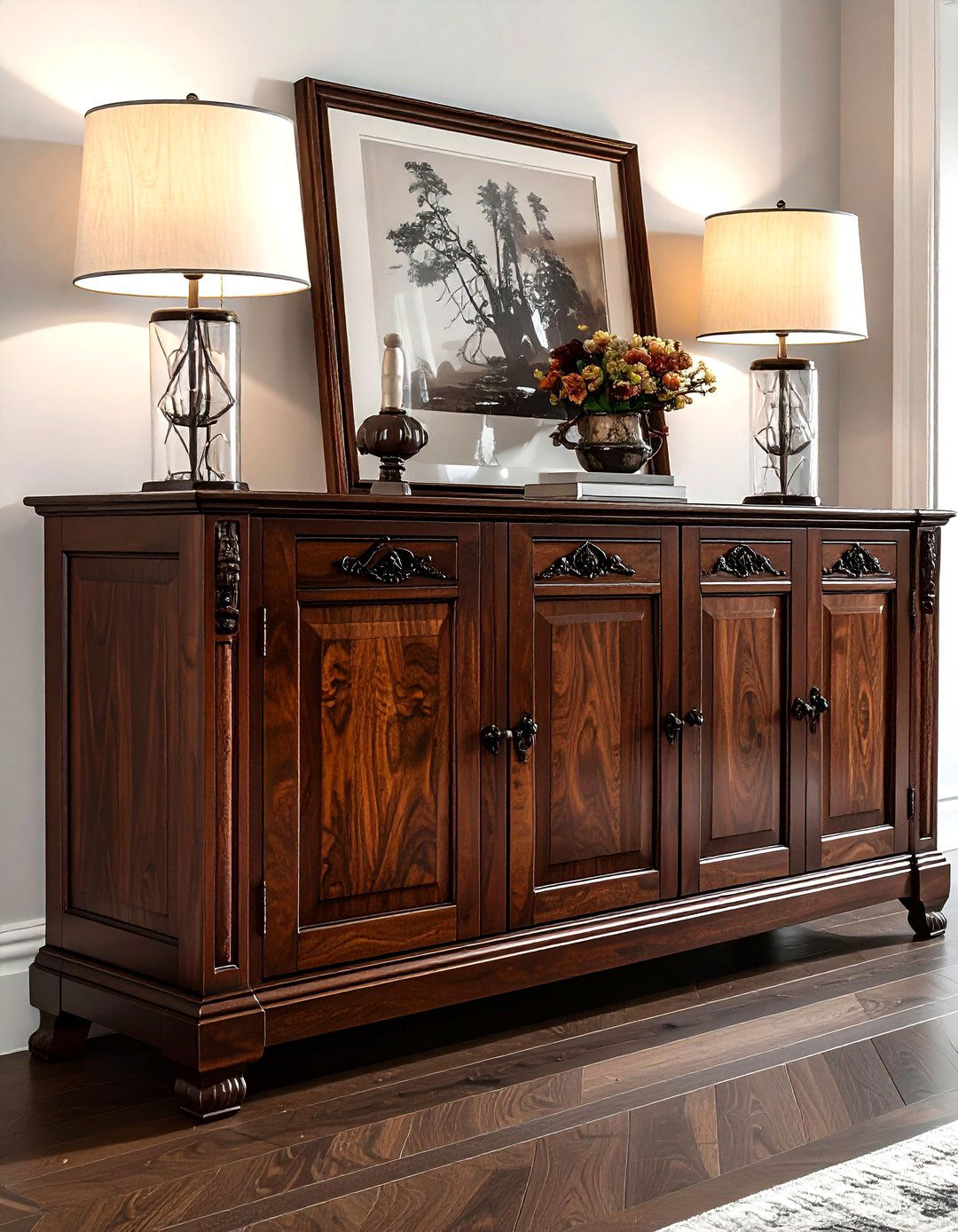 Dark Wood Credenza - 30 living room cabinet ideas