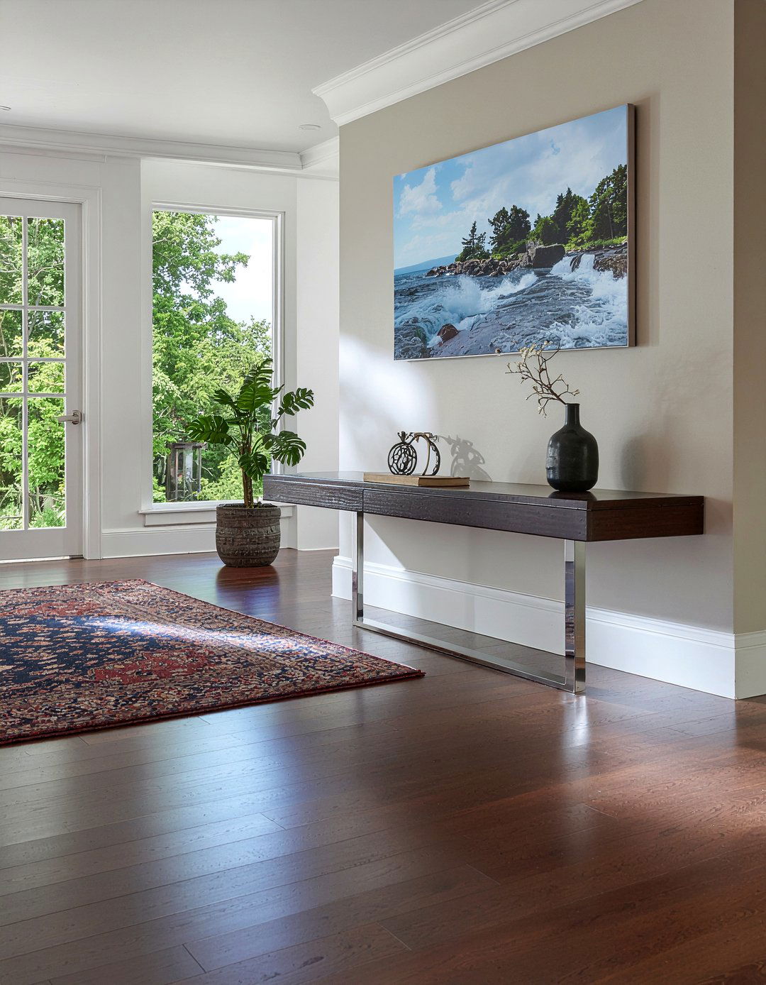 Dark Wood Floating Console - 30 living room floating tv unit ideas