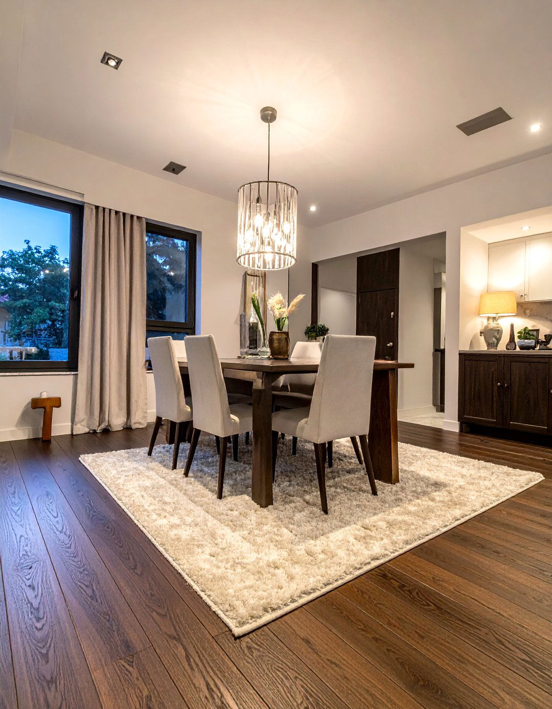 Dark Wood Flooring - 30 twilight dining room ideas