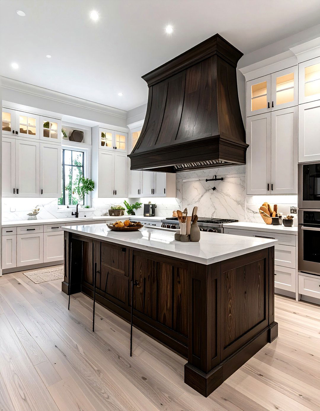 Dark Wood Hood Island - 30 wood hood kitchen ideas