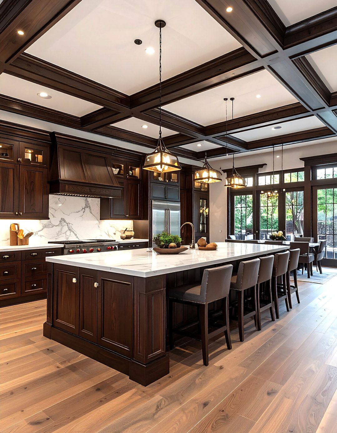 Dark Wood Kitchen Coffered Ceiling - 30 kitchen coffered ceiling ideas