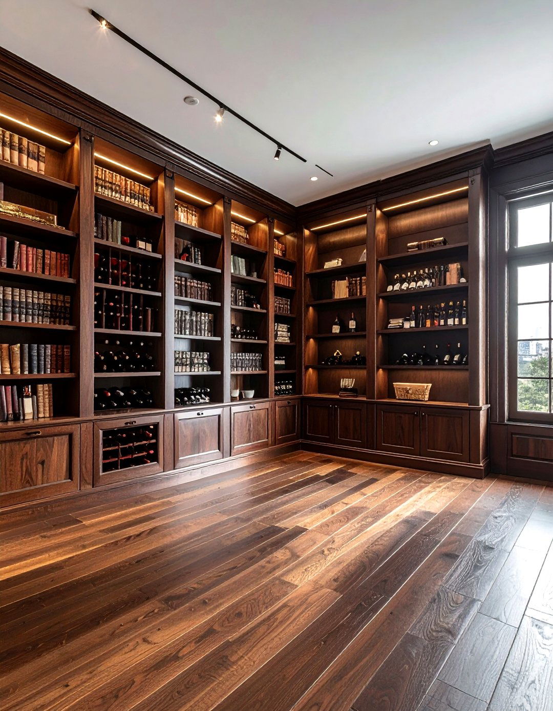 Dark Wood Library Wall - 30 dining room built-in storage ideas