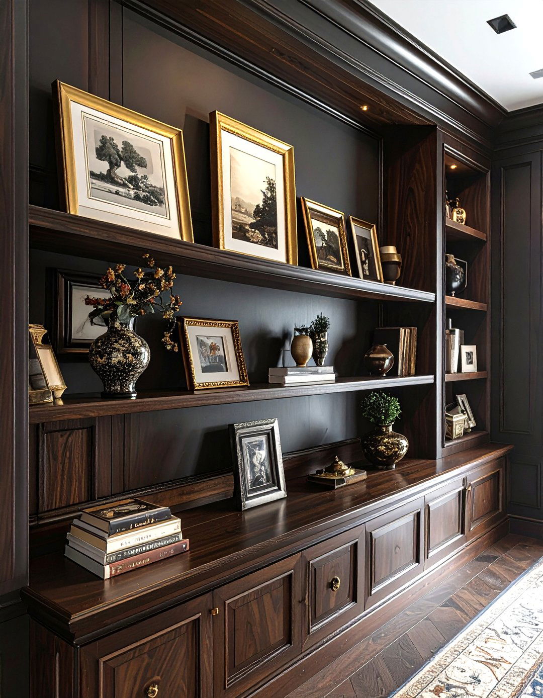 Dark Wood Picture Ledge - 30 living room ledge shelves