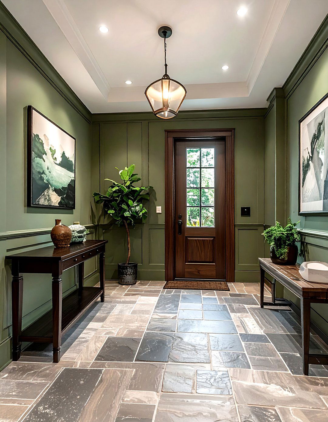 Dark Wood Sage Green Entryway - 30 cool color scheme ideas