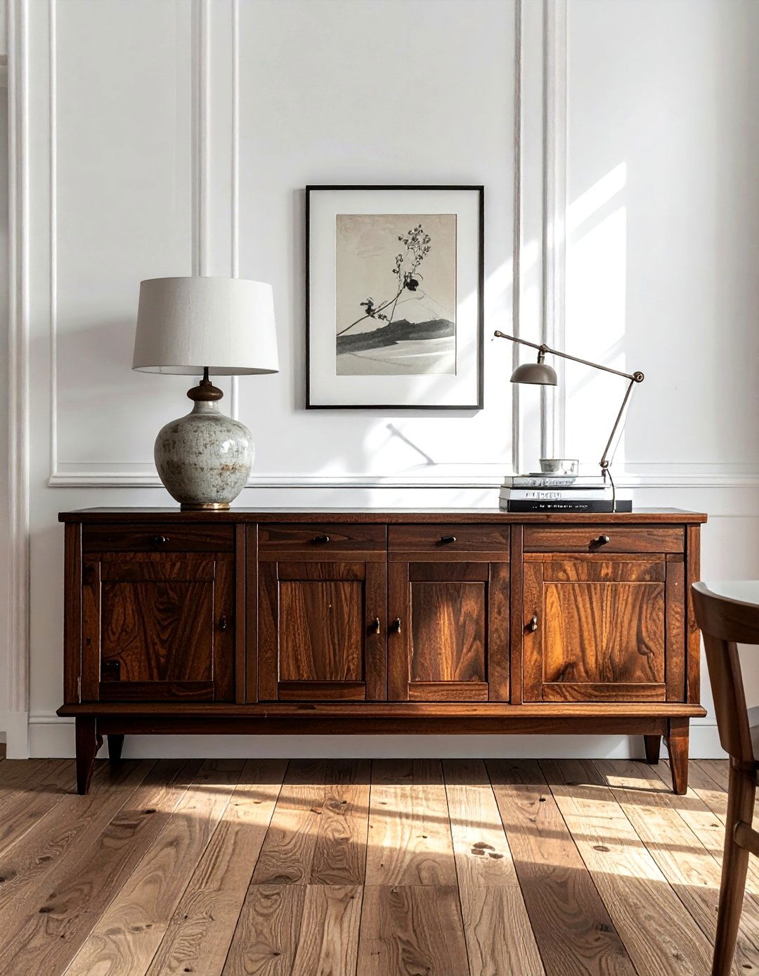 Dark Wood Sideboard - 30 starter home decor ideas