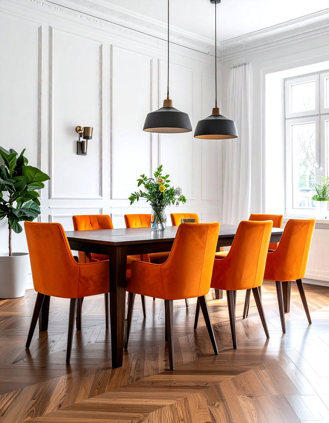 Dark Wood Table Orange Chairs White Walls - 30 orange and white dining room ideas