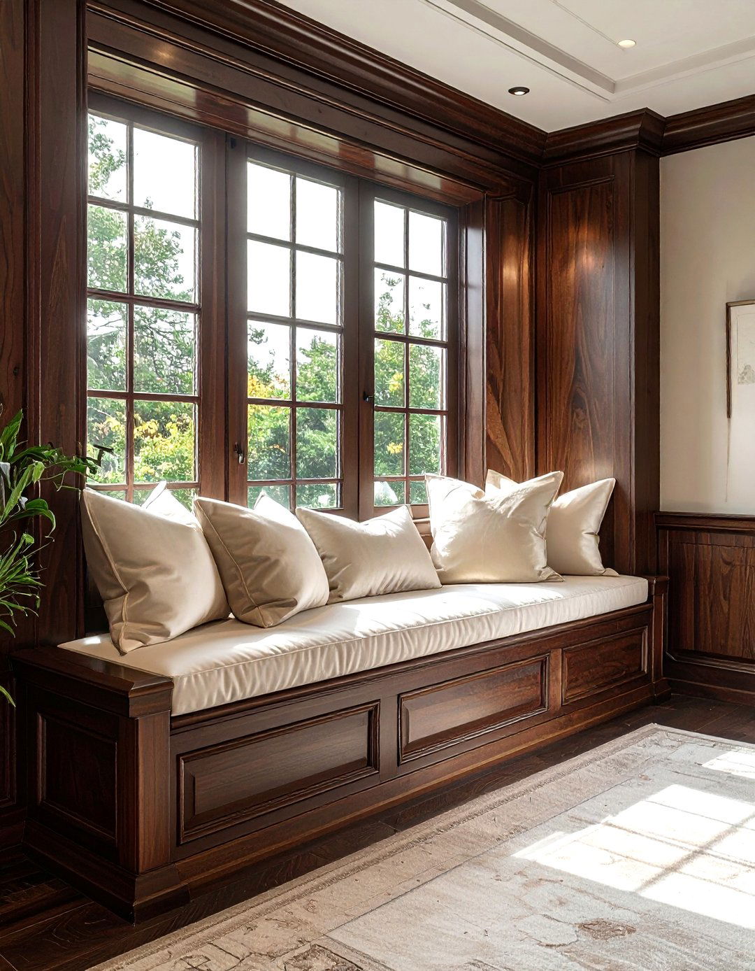 Dark Wood Window Nook - 30 living room window seat ideas