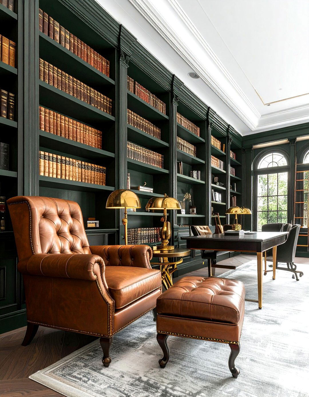 Dark academia library with gold accents - 30 maximalist decor ideas