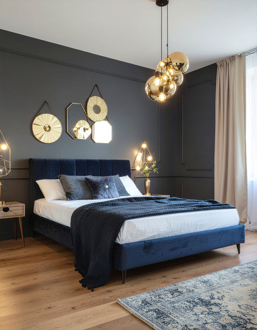 Dark accent wall - 30 high ceiling bedroom ideas