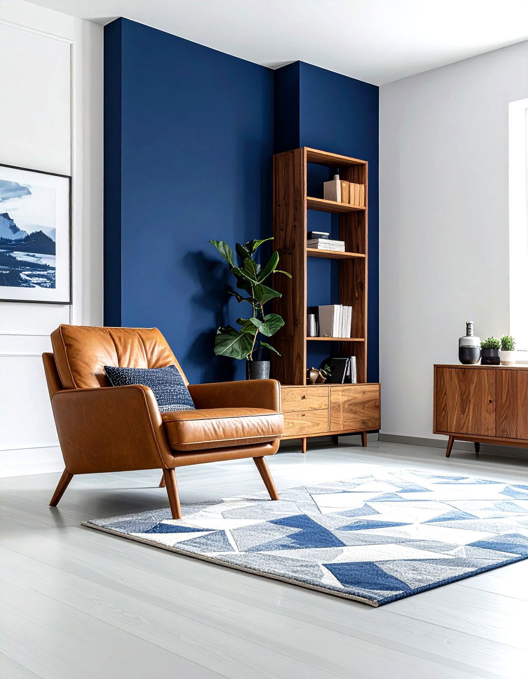 Dark blue accent wall - 30 contemporary blue living room ideas