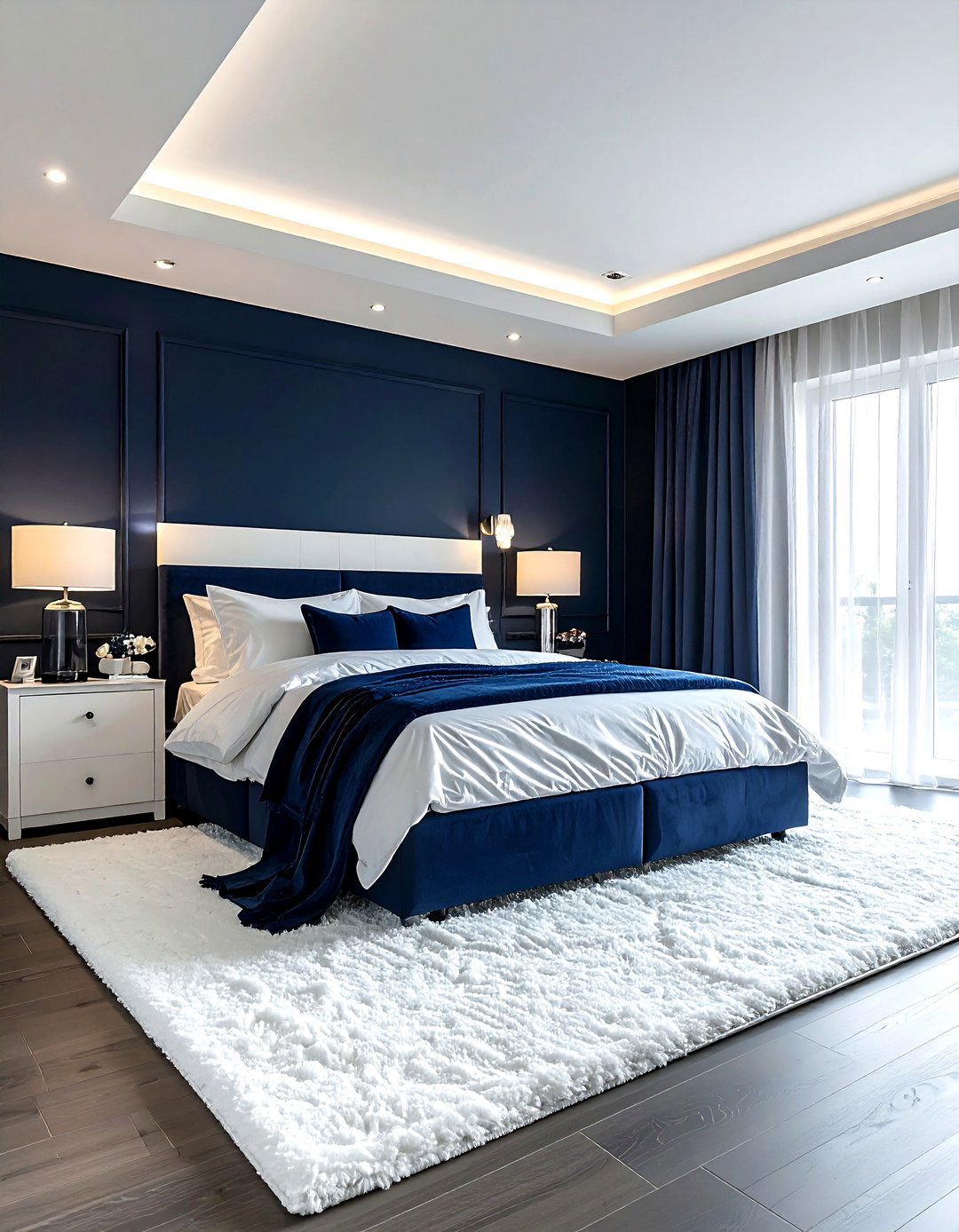 Dark blue and white bedroom - 30 navy and white bedroom ideas